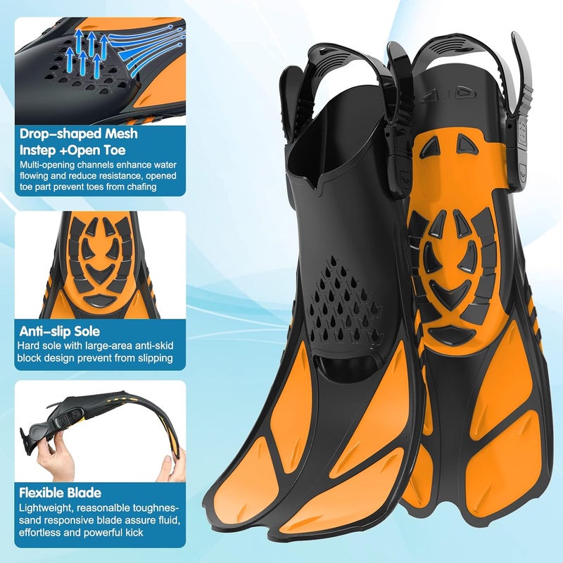 Seovediary Kids Snorkel Set, Mask Fins Snorkeling Gear for Kids Anti-Fog Swim Goggles 180 Panoramic View Dry Top Snorkel and Dive Flippers Combo with Travel Bag for Snorkeling Training Swimming Diving - Image 5